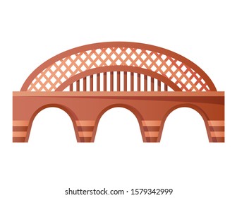Bridge vector urban crossover architecture. Bridge-construction for transportation illustration. Bridged of river bridge-building with carriageway isolated on white background