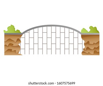 Bridge vector urban crossover architecture. Bridge-construction for transportation illustration. Bridged of river bridge-building with carriageway isolated on white background