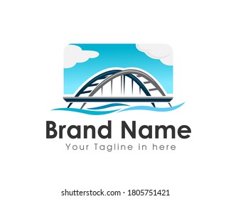 Plantilla de diseño de símbolos de logotipo de fondo de vista de puente