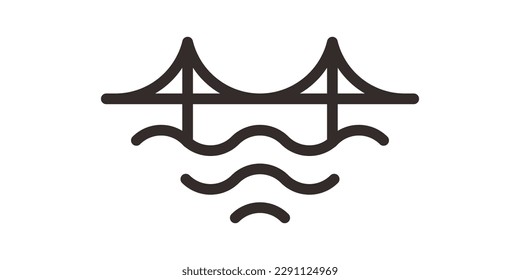 bridge and wave logo creative line design icon vector illustration