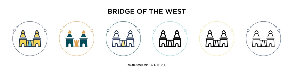Bridge of the west icon in filled, thin line, outline and stroke style. Vector illustration of two colored and black bridge of the west vector icons designs can be used for mobile, ui, web