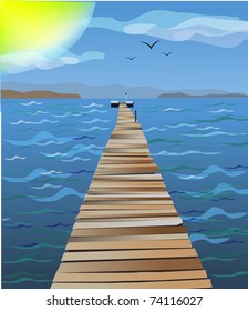 bridge which conducts in a sea. sun canicular day