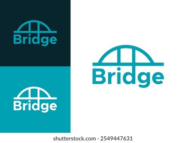 Logo-Design mit Wortmarke "Bridge". Kombiniert die Vektorelemente der Brücke auf dem Wort