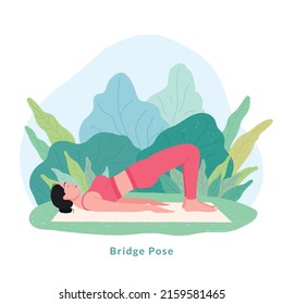 Bridge Yoga pose. Young woman woman doing yoga for Yoga Day Celebration.