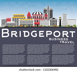 Bridgeport Connecticut City Skyline with Color Buildings, Blue Sky and Copy Space. Vector Illustration. Travel and Tourism Concept with Historic Architecture. Bridgeport USA Cityscape with Landmarks.