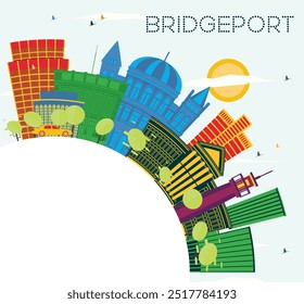 Bridgeport Connecticut City Skyline with Color Buildings, Blue Sky and copy space. Vector Illustration. Travel and Tourism Concept with Historic Architecture. Bridgeport USA Cityscape with Landmarks.