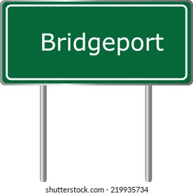 Bridgeport, Connecticut, road sign green vector illustration, road table, USA city