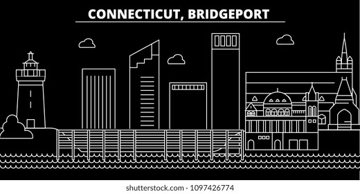 Bridgeport silhouette skyline. USA - Bridgeport vector city, american linear architecture, buildings. Bridgeport travel illustration, outline landmarks. USA flat icon, american line banner