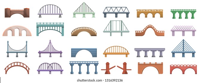 Bridges icons set. Cartoon set of bridges vector icons for web design