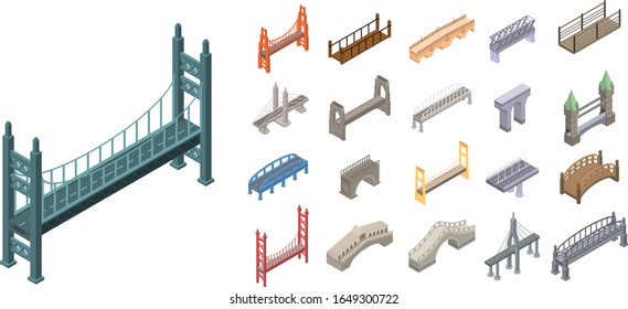 Bridges icons set, isometric style