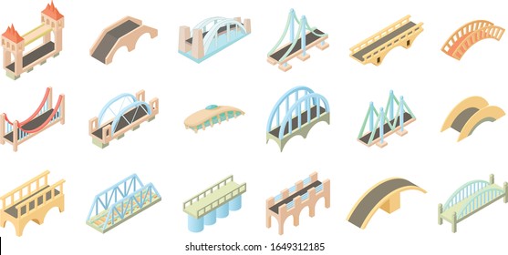 Bridges icons set, isometric style