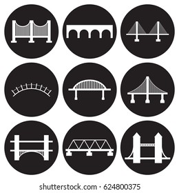 Bridges icons set. White on a black background