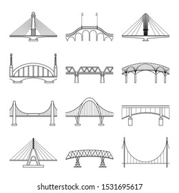 Bridges line icon set. Vector line art bridges illustration isolated on white background.