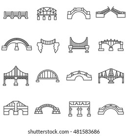 bridges. linear icons set. structures a collection