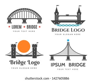 Bridges logo. Abstract bridge logos symbols for city tourism and road construction company, curved vector graphics
