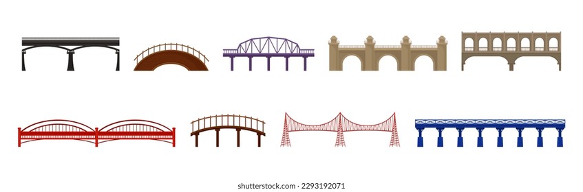 Bridges Made of Metal and Concrete with Baluster Vector Set