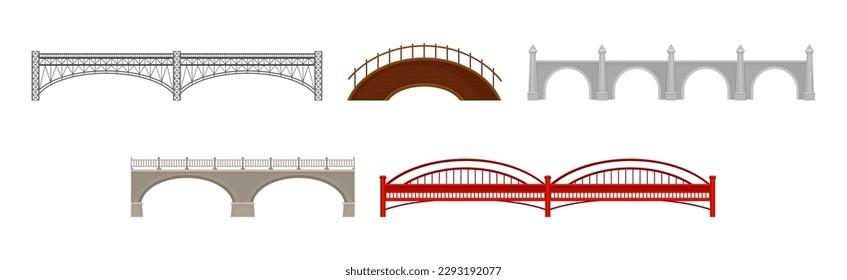 Bridges Made of Metal and Concrete with Baluster Vector Set