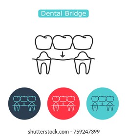 Bridges teeth icon. Dental concept. Dental Bridge Crown Prosthetic Dentistry Vector Illustration. Medicine symbol for info graphics, websites and print media. Contour clinic icon. Editable stroke.