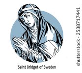 Bridget of Sweden, Birgitta is a Catholic saint, writer, mystic, founder of the Bridgettine Order, patroness of Europe. Hand drawn vector illustration