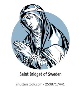 Bridget de Suecia, Birgitta es una santa católica, escritora, mística, fundadora de la Orden Bridgettine, patrona de Europa. Ilustración vectorial dibujada a mano