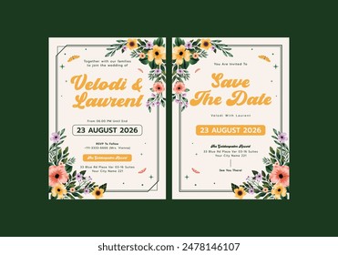 Bridget Wedding Invitation Template with Flower Decorations