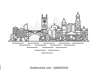 Bridgetown city, Barbados architecture line skyline illustration. Linear vector cityscape with famous landmarks, city sights, design icons. Landscape with editable strokes.