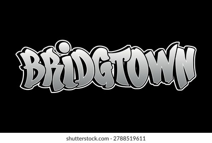 Bridgetown graffiti word design in bold white and gray street art lettering on black background.