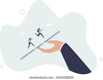Bridging the gap, business support or help for employee or team to reach success, career progress.flat characters.