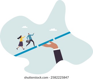 Bridging the gap, business support or help for employee or team to reach success, career progress, assistance or mentorship,business concept.flat character.