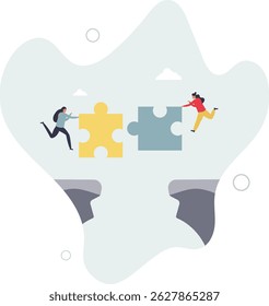 Bridging the gap and overcome couple relationship problem.Communication link and puzzle pieces connection as solution for settlement.character life .