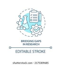 Bridging gaps in research turquoise concept icon. Goal for pandemic preparedness plan abstract idea thin line illustration. Isolated outline drawing. Editable stroke. Arial, Myriad Pro-Bold fonts used