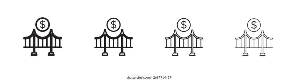 Icono de préstamo puente. Diseño de estilo delgado, ligero, regular y audaz aislado sobre fondo blanco
