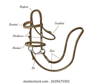 Bridle parts hand drawn vector scheme