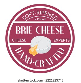 Brikäse, weich gereifte und handgearbeitete Milchprodukte. Käseexperten, importierte Zutaten für gesunde Ernährung und Ernährung, Gleichgewicht der Nahrung. Etikett oder Emblem für Verpackungen, Vektorgrafik im Flachstil