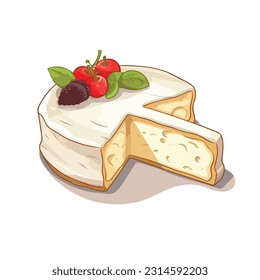 brie cheese vector 2d flat color white background