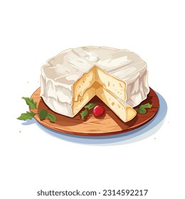 brie cheese vector 2d flat color white background