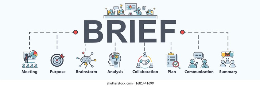 Brief Banner Web Icon For Business Conference, Planning, Meeting, Strategy, Communication, Brainstorm, Teamwork, Collaboration, Goal And Summary. Minimal Vector Infographic.