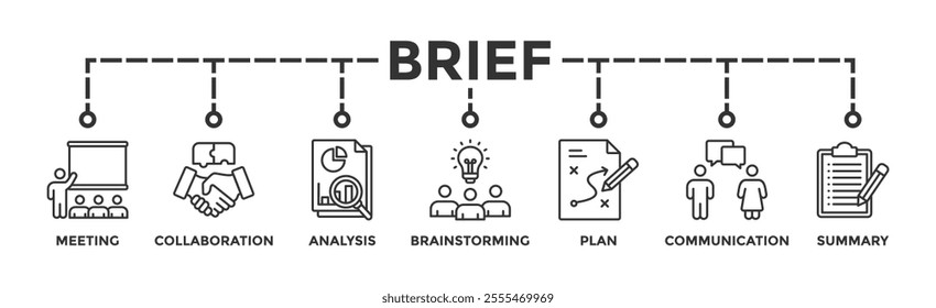 Brief banner web icon vector illustration concept for a briefing of business plan with an icon of meeting, collaboration, analysis, brainstorming, plan, communication, and summary	