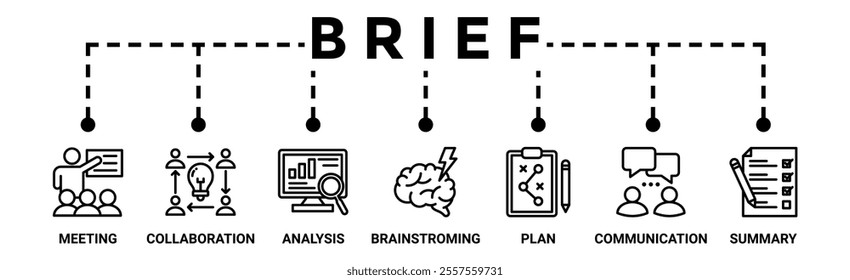 Brief banner web icon vector illustration concept for a briefing of business plan with an icon of meeting, collaboration, analysis, brainstorming, plan, communication, and summary