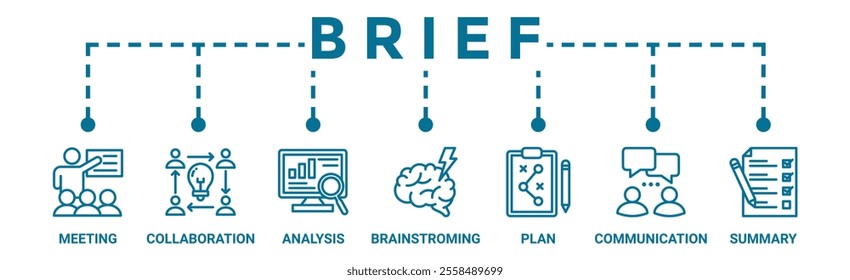 Brief banner web icon vector illustration concept for a briefing of business plan with an icon of meeting, collaboration, analysis, brainstorming, plan, communication, and summary