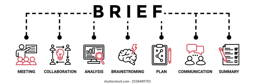 Brief banner web icon vector illustration concept for a briefing of business plan with an icon of meeting, collaboration, analysis, brainstorming, plan, communication, and summary