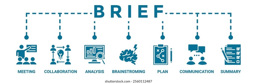 Brief banner web icon vector illustration concept for a briefing of business plan with an icon of meeting, collaboration, analysis, brainstorming, plan, communication, and summary