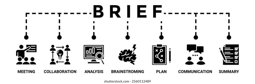 Brief banner web icon vector illustration concept for a briefing of business plan with an icon of meeting, collaboration, analysis, brainstorming, plan, communication, and summary