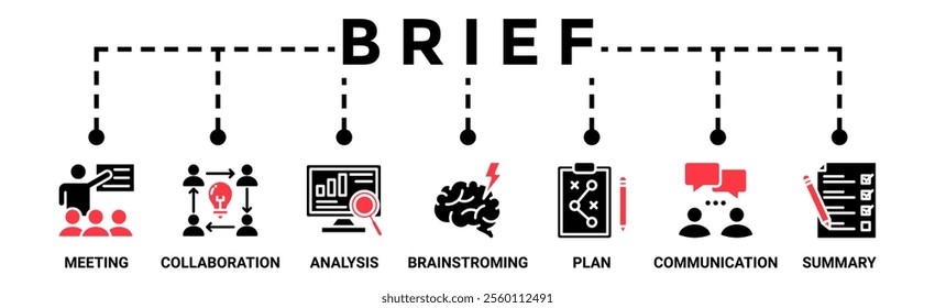 Brief banner web icon vector illustration concept for a briefing of business plan with an icon of meeting, collaboration, analysis, brainstorming, plan, communication, and summary