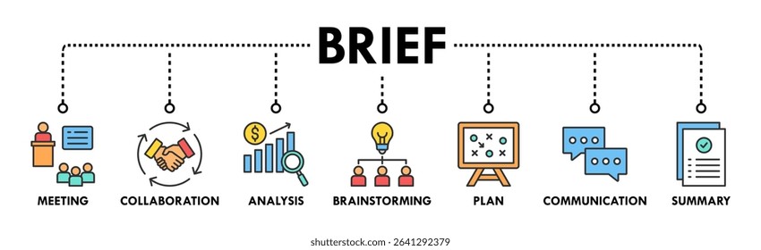 Brief banner web icon vector illustration concept for a briefing of business plan with an icon of meeting, collaboration, analysis, brainstorming, plan, communication, and summary