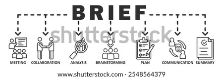 Brief banner web icon vector illustration concept with icon of meeting, collaboration, analysis, brainstorming, plan, communication, summary	