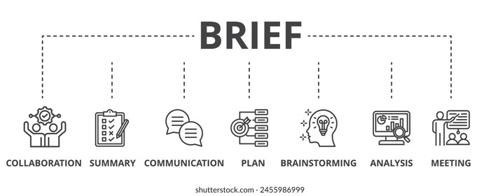 Brief concept icon illustration contain collaboration, summary, communication, plan, brainstorming, analysis and meeting