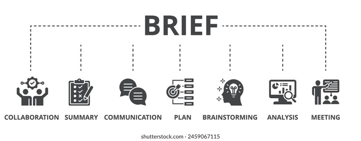 Brief concept icon illustration contain collaboration, summary, communication, plan, brainstorming, analysis and meeting.