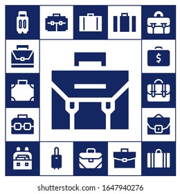 brief icon set. 17 filled brief icons. Included Suitcase, Briefcase, Case icons
