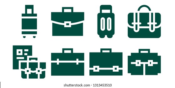 brief icon set. 8 filled brief icons.  Collection Of - Briefcase, Suitcase